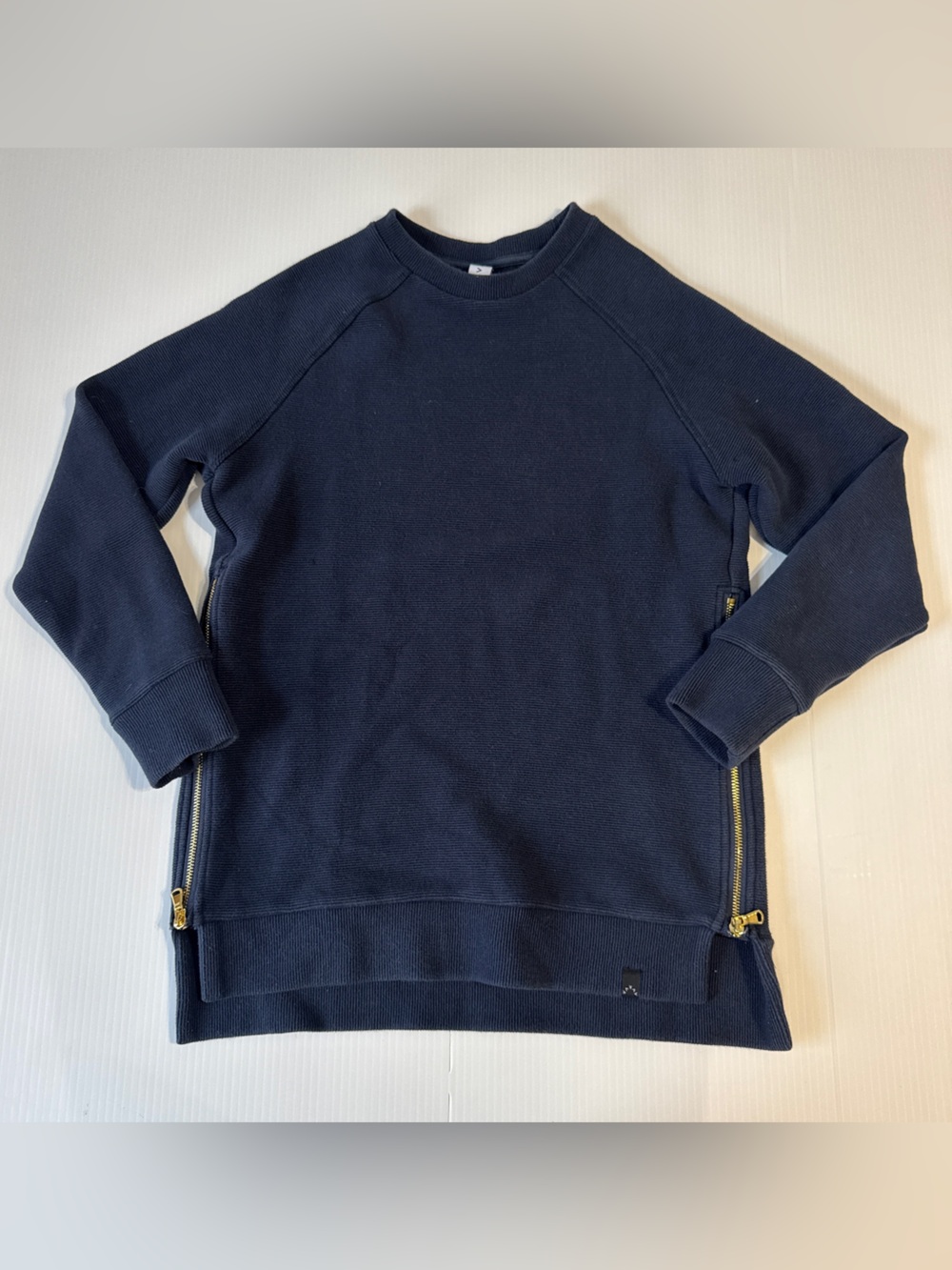 Varley Horton Side Zip Sweatshirt Navy Ribbed Gold Zip Athleisure Loungewear XS